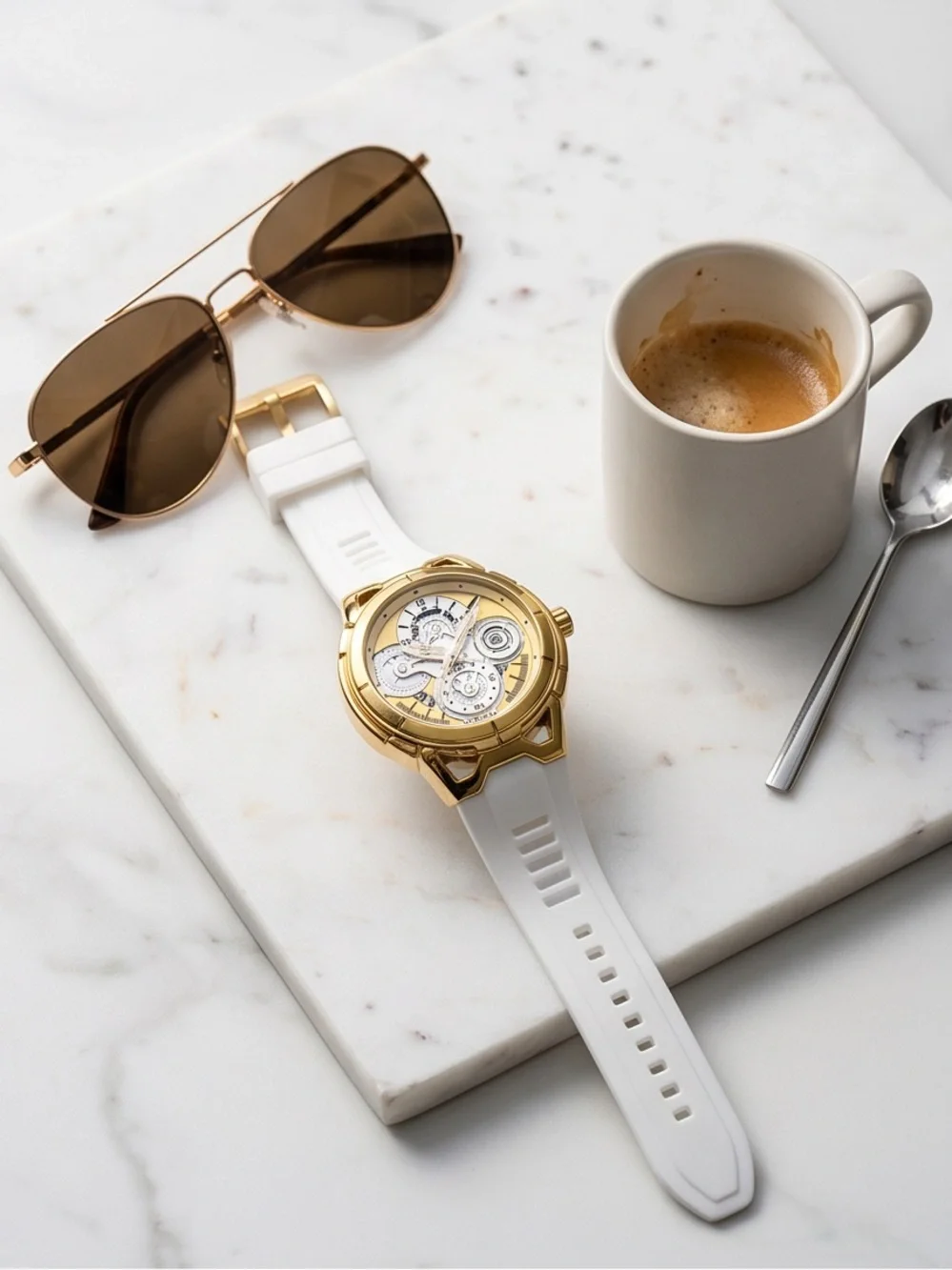 Activa x Invicta Gold-Tone Men's Chronograph Watch with White Strap